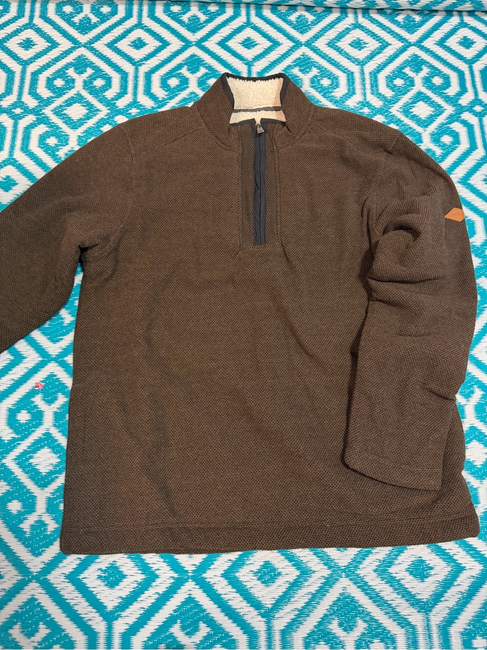 Orvis Men’s Brown Fleece Quarter Zip Pullover Sweater Sherpa Collar